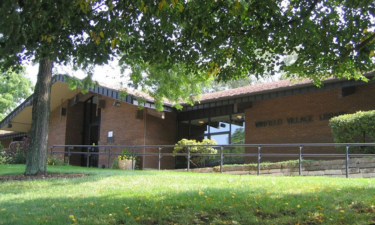 Photo of Winfield Library from the corner of Winfield and Sunnyside.