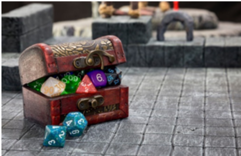 Chest with dice. 