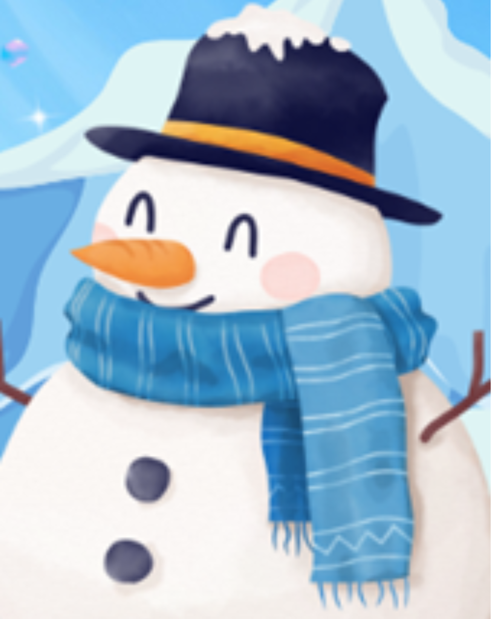 Happy snowman with tophat. 