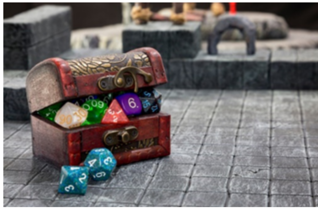 Game chest with dice.