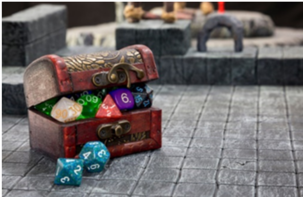 Chest with dice. 